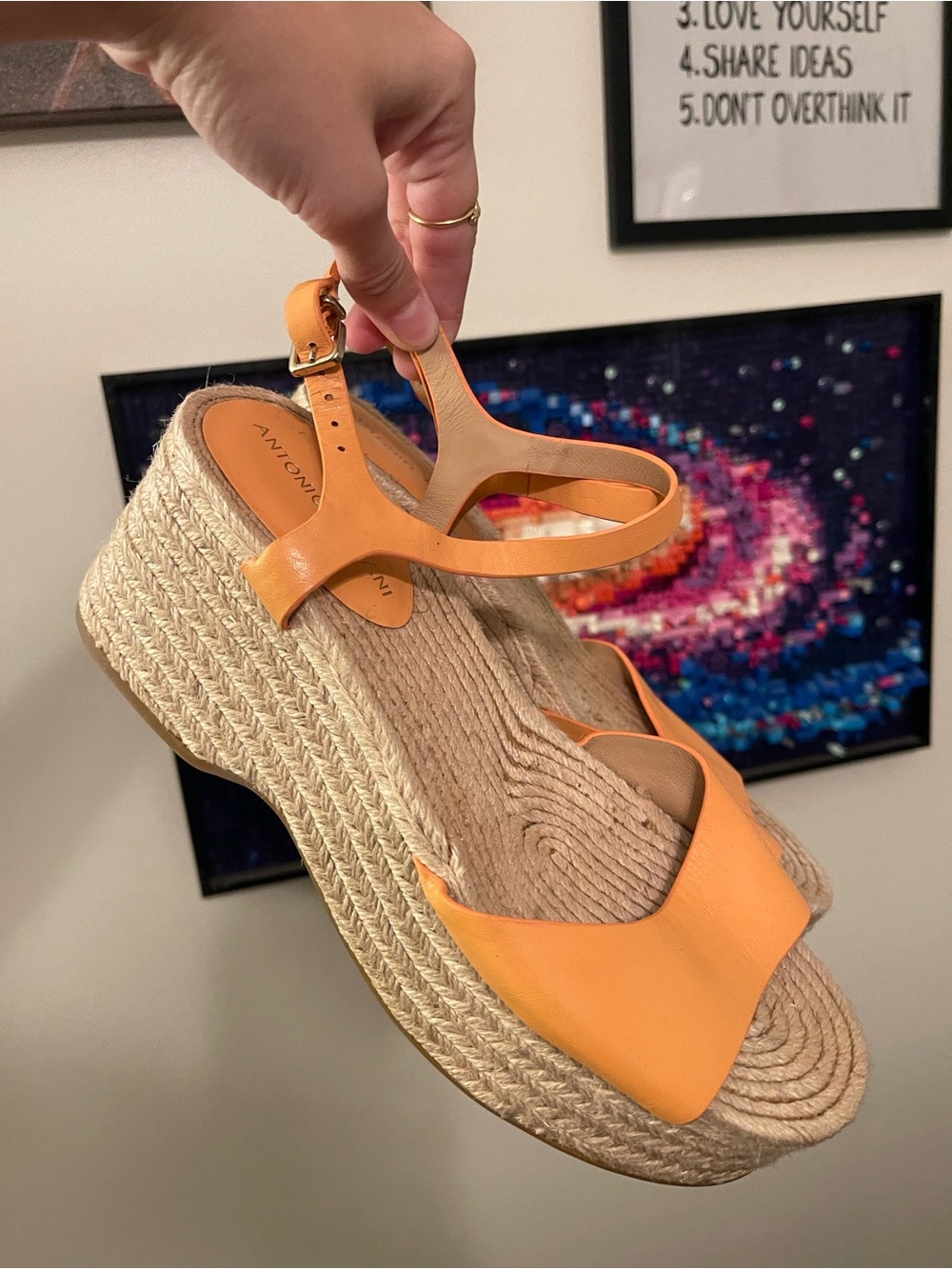 ANTONIO MELANI Orange Leather Espadrille Platform Sandals